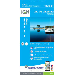 Carte randonnées IGN Lac de Lacanau - 1336 ET