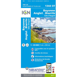 Achat Carte randonnées IGN - 1344 OT - Bayonne Anglet Biarritz - Côte d'Argent