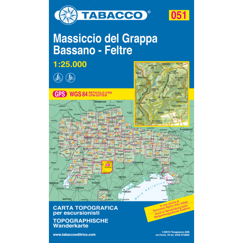 Achat Carte randonnées - Monte Grappa, Basanno, Feltre - Tabacco 051 Achat Carte randonnées - Monte Grappa, Basanno, Feltre - Tabacco 051