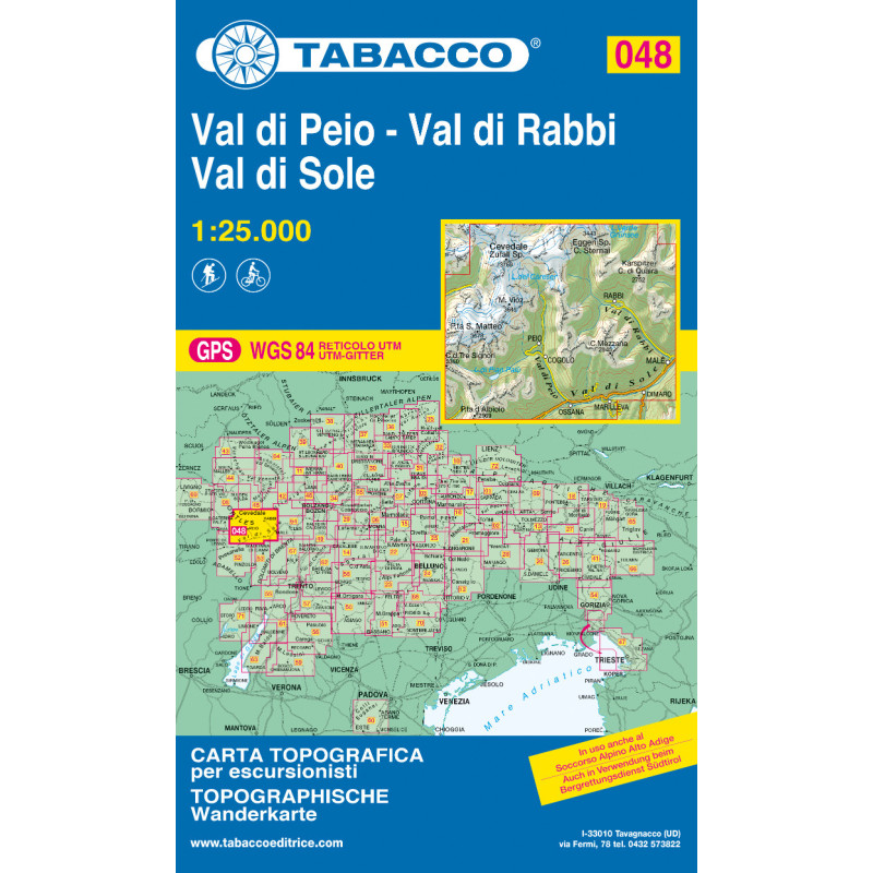 Achat Carte randonnées - Val di Peio, Val di Rabbi, Val di Sole - Tabacco 048 Achat Carte randonnées - Val di Peio, Val di Rabbi, Val di Sole - Tabacco 048