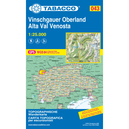 Achat Carte randonnées - Alta Val Venosta, Vinschgauer Oberland - Tabacco 043