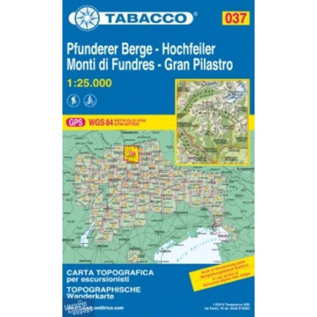 Achat Carte randonnées - Gran Pilastro, Hochfeiler, Monti di Fundres, Pfunderer Berge - Tabacco 037