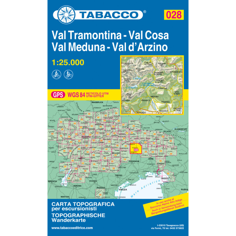Achat Carte randonnées - Val Tramontina, Val Cosa, Val d'Arzino - Tabacco 028 Achat Carte randonnées - Val Tramontina, Val Cosa, Val d'Arzino - Tabacco 028
