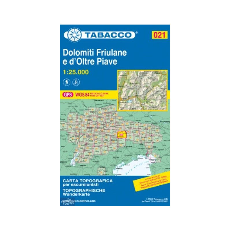 Achat Carte randonnées - Dolomiti di Sinistra Piave - Tabacco 021 Achat Carte randonnées - Dolomiti di Sinistra Piave - Tabacco 021