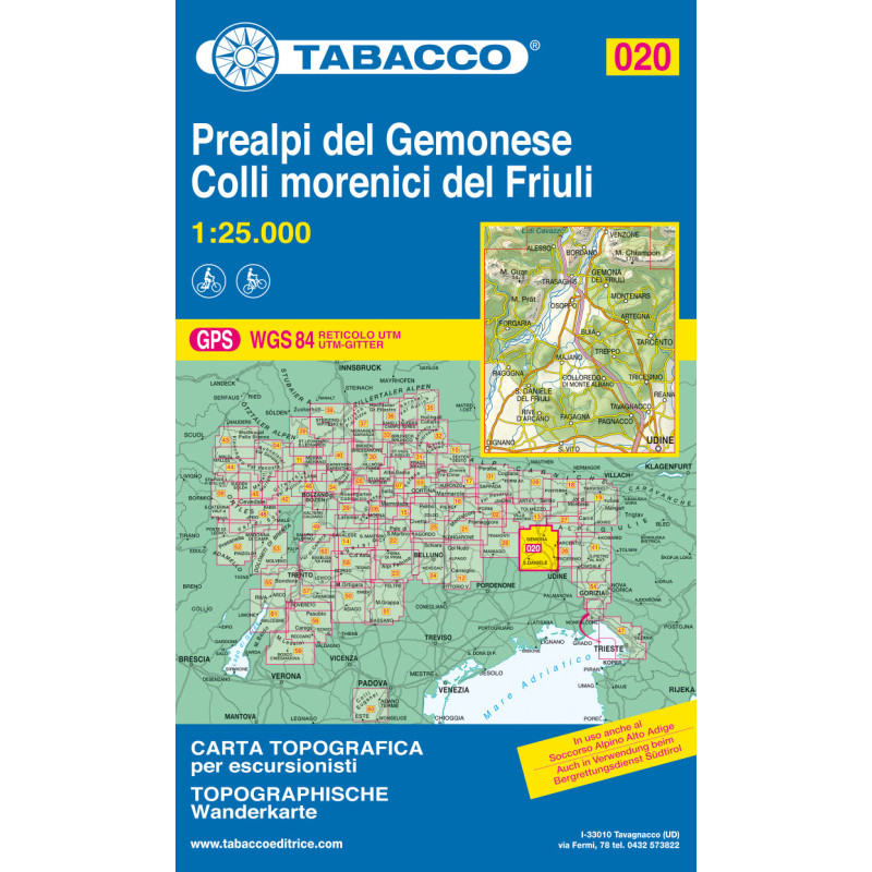 Achat Carte randonnées - Prealpi Carniche e Giulie di Gemonese - Tabacco 020 Achat Carte randonnées - Prealpi Carniche e Giulie di Gemonese - Tabacco 020