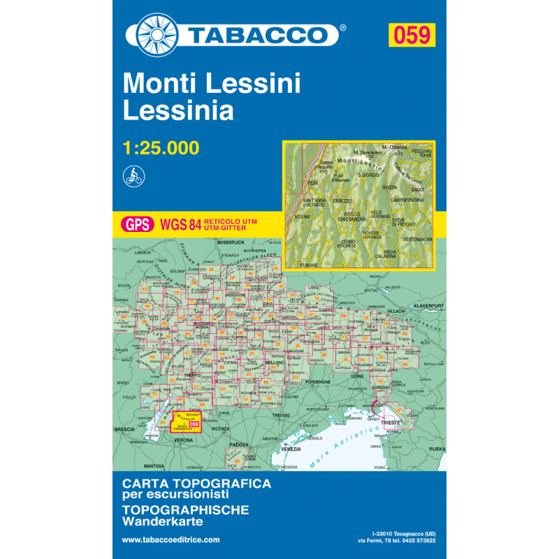 Carte randonnées - Monti Lessini, Lessinia - Tabacco 059 Carte randonnées - Monti Lessini, Lessinia - Tabacco 059