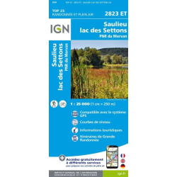 Achat Carte randonnées IGN Saulieu - Lac des Settons - 2823 ET