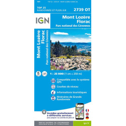 Achat Carte randonnées IGN - 2739 OT - Mont Lozère - Florac