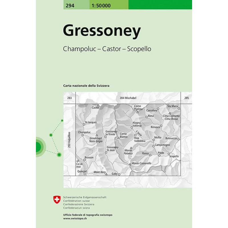 Achat Carte randonnées swisstopo - Gressoney - 294 Achat Carte randonnées swisstopo - Gressoney - 294