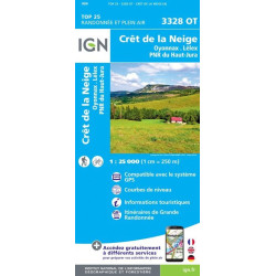 Achat Carte randonnées IGN - 3328 OT - Crêt De La Neige - Oyonnax Lélex