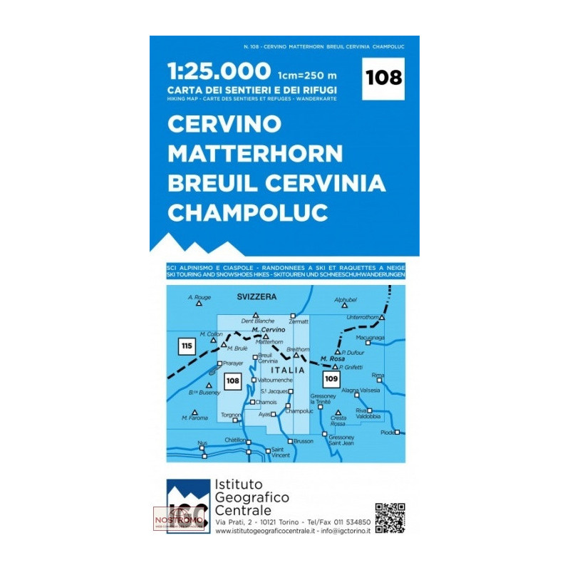 Achat Carte randonnées Cervino Matterhorn, Breuil Cervinia, Champoluc - IGC 108 Achat Carte randonnées Cervino Matterhorn, Breuil Cervinia, Champoluc - IGC 108