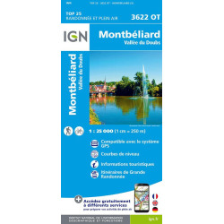 Achat Carte randonnées IGN - 3622 OT - Montbéliard - Vallée du Doubs