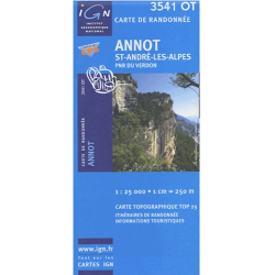 Achat Carte randonnées IGN - 3541 OT - Annot - St André les Alpes