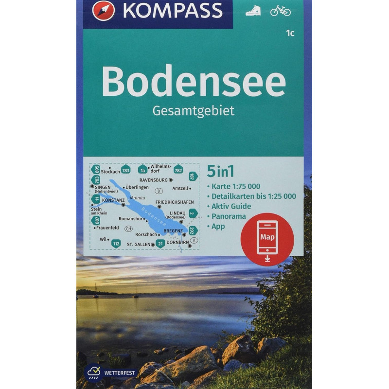 Achat Carte randonnées Bodensee Gesamtgebiet Kompass 1C Achat Carte randonnées Bodensee Gesamtgebiet Kompass 1C