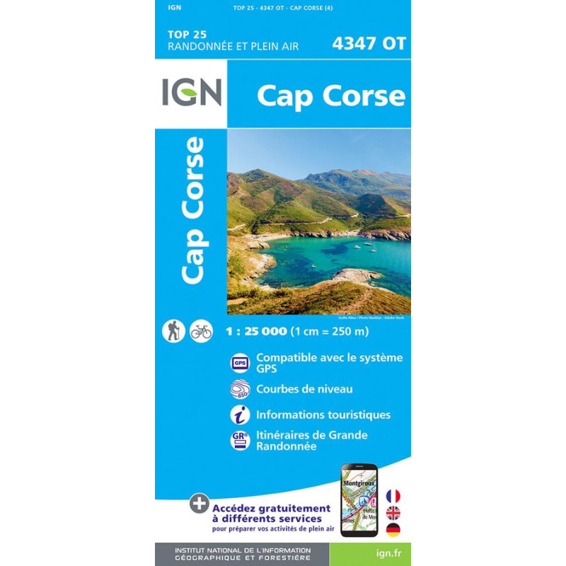 Achat Carte randonnées IGN - 4347 OT - Cap Corse