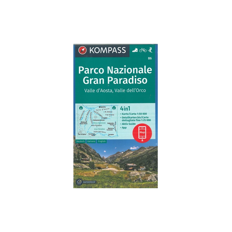 Achat Carte randonnées Gran Paradisio Valle d'Aosta - Kompass 86 Achat Carte randonnées Gran Paradisio Valle d'Aosta - Kompass 86