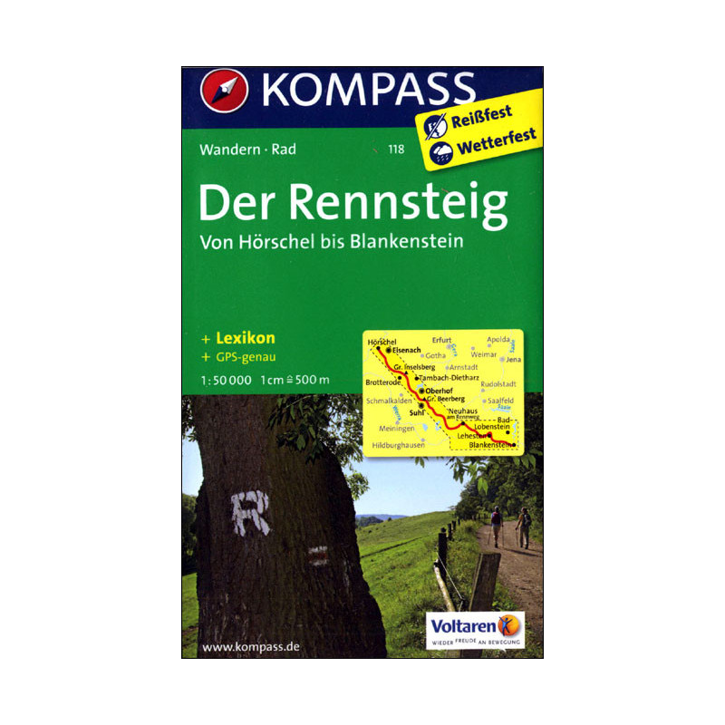 Achat Carte randonnées Der Rennsteig Hörschel-Blanken Kompass 118 Achat Carte randonnées Der Rennsteig Hörschel-Blanken Kompass 118