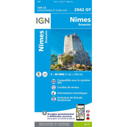 Achat Carte randonnées IGN - 2942 OT - Nîmes, Beaucaire