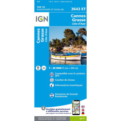 Achat Carte randonnées IGN Cannes Grasse - Côte d'Azur - 3643 ET