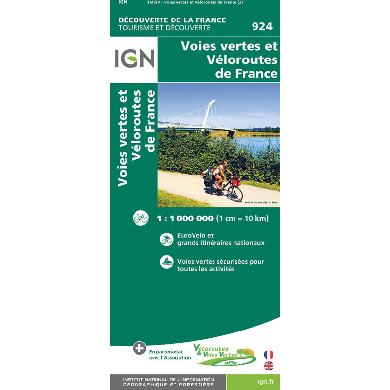 Carte randonnée 924 - VELOROUTES ET VOIES VERTES DE FRANCE