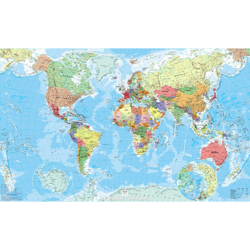 Carte MONDE POLITIQUE PAPIER IGN PETIT FORMAT 100 CM X 61,5 CM