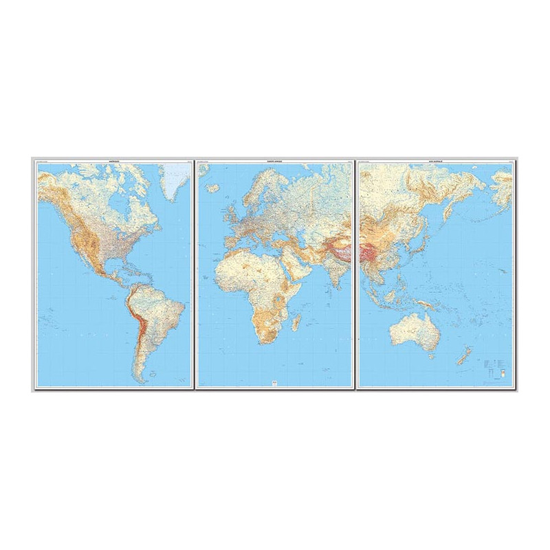Carte POSTER MONDE PLASTIFIE (3 FEUILLES) 143CM X 289CM