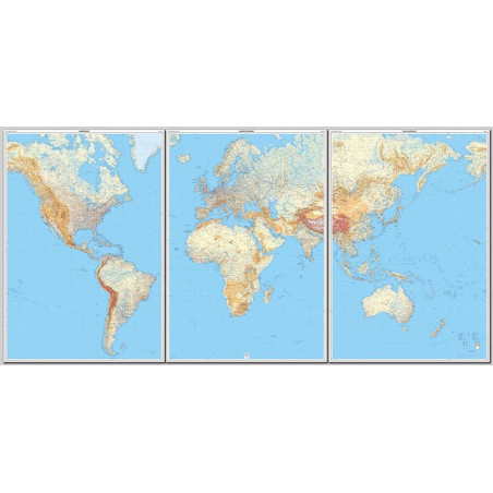 Carte POSTER MONDE PLASTIFIE (3 FEUILLES) 143CM X 289CM