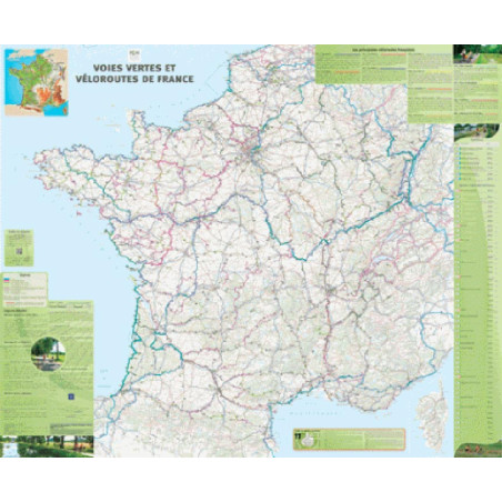 Carte POSTER VOIES VERTES VELOROUTES PLASTIFIE 98 CM X 119 CM