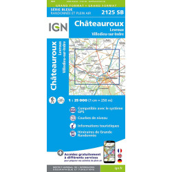 Carte randonnée 2125SB CHATEAUROUX LEVROUX VILLEDIEU-SUR-INDRE