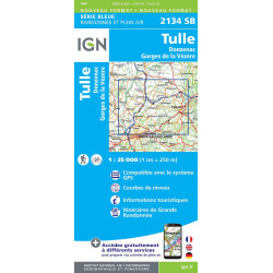 Carte randonnée 2134SB TULLE DONZENAC GORGES DE LA VEZERE