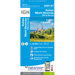 Carte randonnée 2824OT AUTUN MONT BEUVRAY PNR DU MORVAN