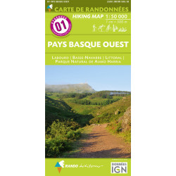 Carte randonnée 01 PAYS BASQUE OUEST - LABOURD BASSE-NAVARRE - LITTORAL - PN AIAKO
