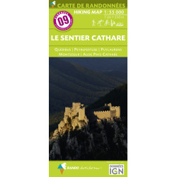 Carte randonnée 09 LE SENTIER CATHARE - QUERIBUS PEYREPERTUSE - PUYLAURENS