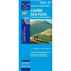 Achat Carte randonnées IGN Chaîne Des Puys - PNR des volcans d'Auvergne - 2531 ET