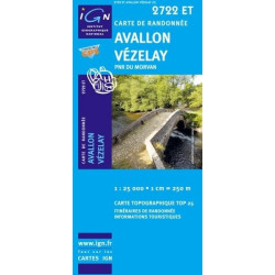 Achat Carte randonnées IGN Avallon Vézelay - PNR du Morvan - 2722 ET