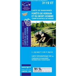 Achat Carte randonnées IGN Forêts De Verdun Et Du Mort Homme - Champ de bataille de Verdun - 3112 ET