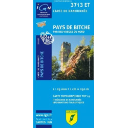Achat Carte randonnées IGN Pays De Bitche - PNR des Vosges du Nord - 3713 ET