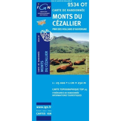 Achat Carte randonnées IGN - 2534 OT - Monts Du Cézallier - PNR des volcans d'Auvergne