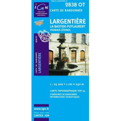 Achat Carte randonnées IGN - 2838 OT - Largentière - La Bastide Puylaurent