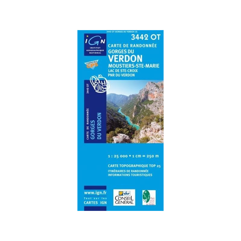 Achat Carte randonnées IGN - 3442 OT - Gorges Du Verdon - Moustiers Ste Marie
