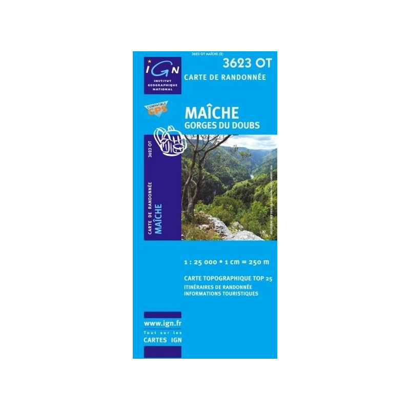 Achat Carte randonnées IGN - 3623 OT - Maîche - Gorges du Doubs