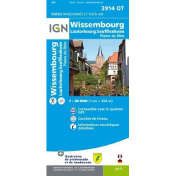 Achat Carte randonnées IGN - 3914 OT - Wissembourg - Lauterbourg Soufflenheim
