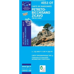 Achat Carte randonnées IGN - 4253 OT - Petreto Bicchisano Zicavo - PNR de Corse